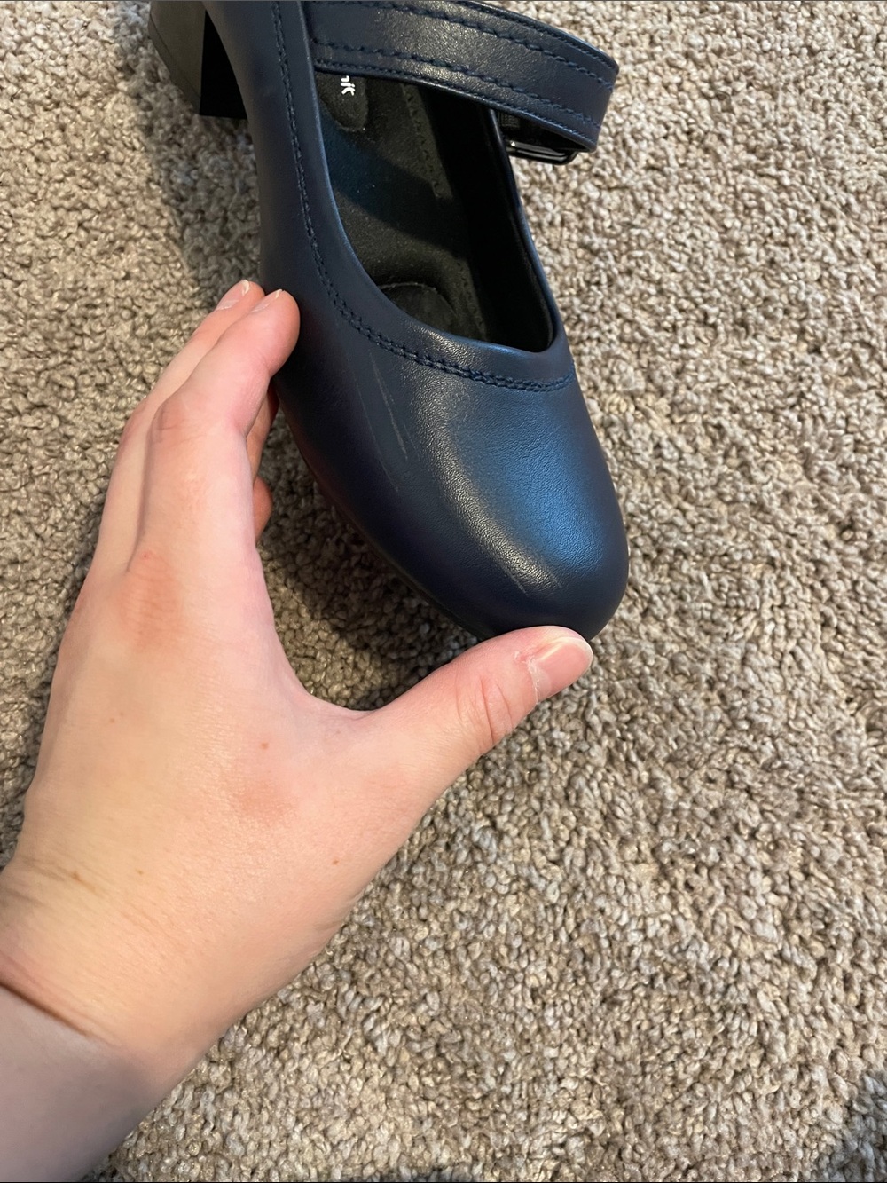 Women’s navy blue comfort shoes with adjustable strap - Picture 4 of 5